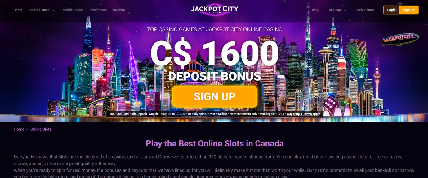 Jackpot City Casino C$1600 slots bonus offer
