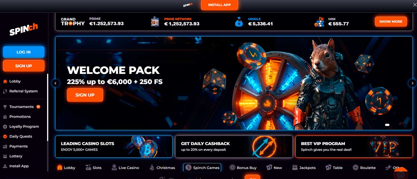 Spinch Casino €6000 welcome package offer