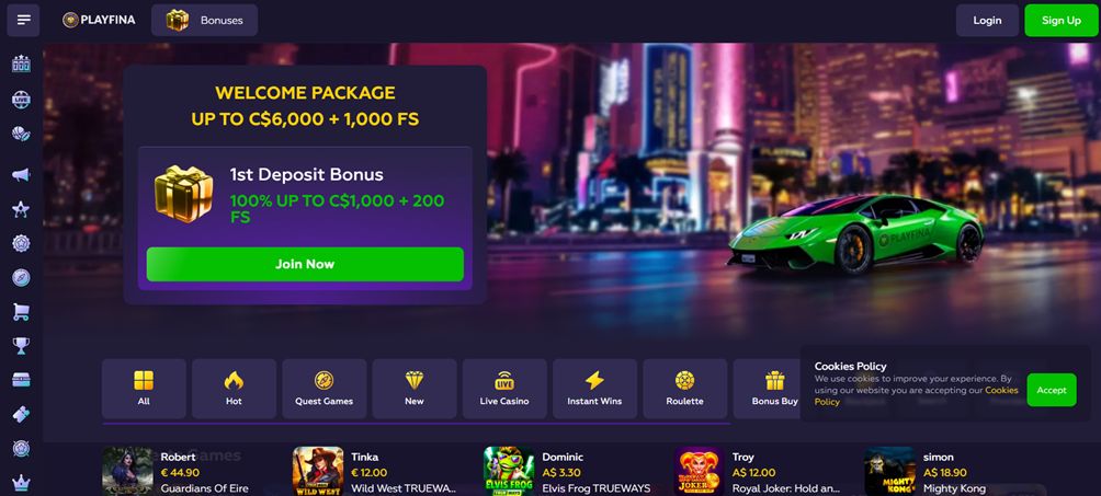Playfina welcome bonus