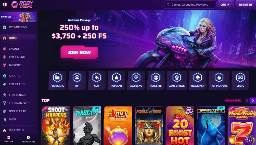 Roby casino screen