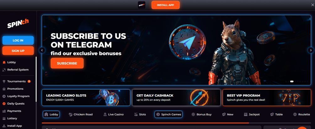 Spinch casino hero section